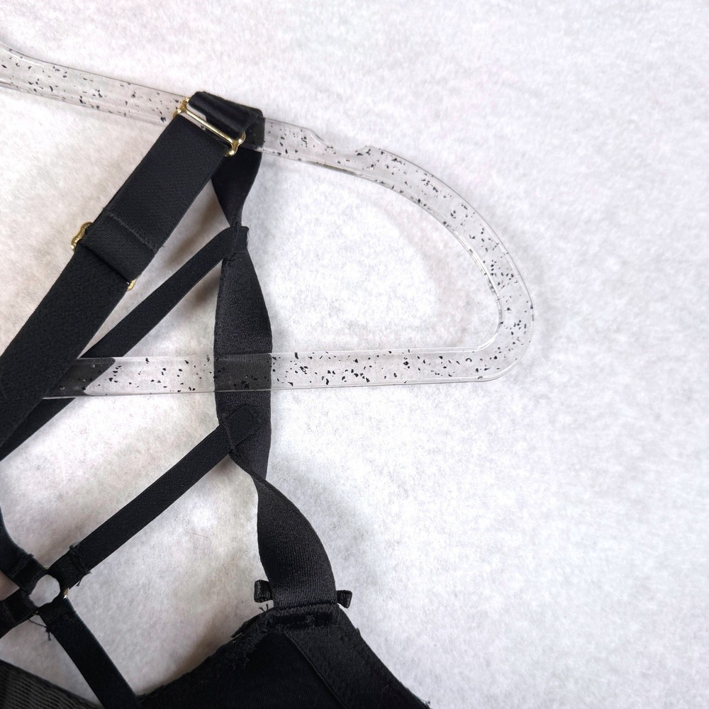 Cacique Black Lace Cage Strap Lightly Lined Balconette Bra 40DDD 610635, 1 Flaw - Picture 12 of 16